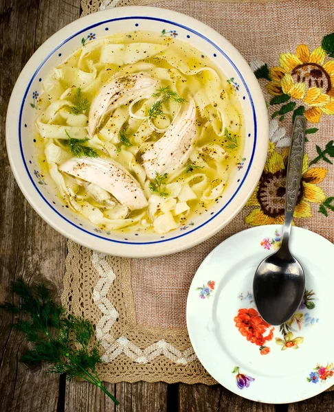 Chicken soup with noodles . — Stock Photo, Image