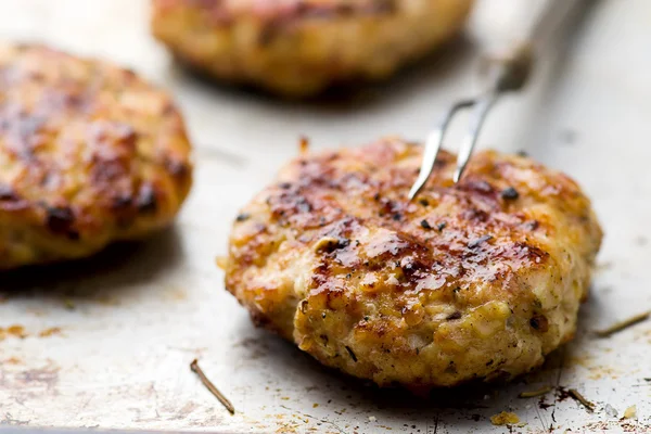 Chicken burger on a baking sheet — Stock Photo, Image