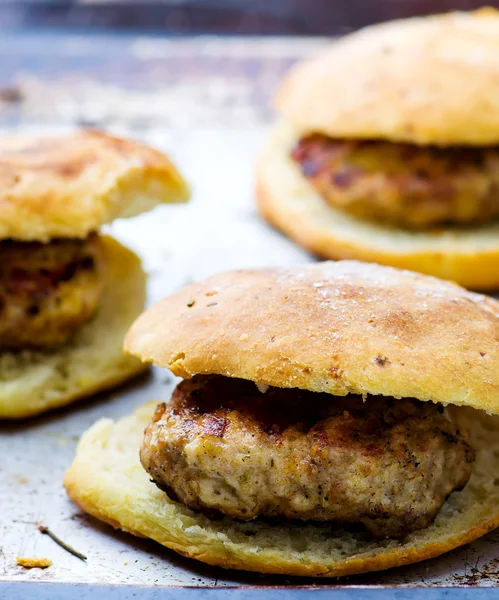 Chicken burger on a baking sheet — Stock Photo, Image