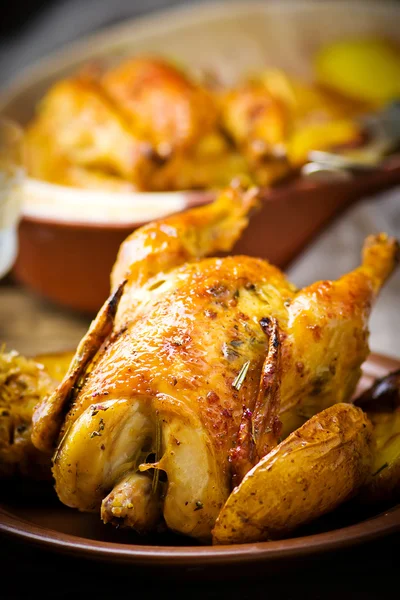 Das mit Kartoffeln gebackene Hühnchen. — Stockfoto