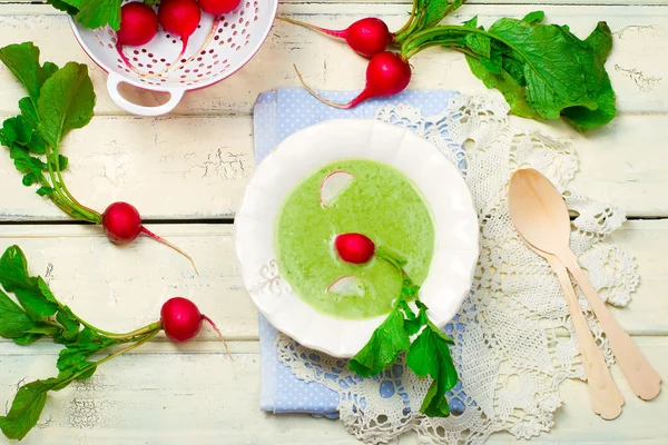 A garden radish cream soup on — Stock Photo, Image