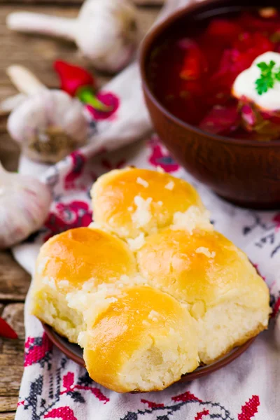 Pampushki, de traditionella ukrainska bakverk — Stockfoto