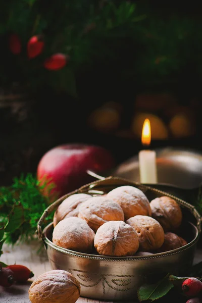 Walnuts on a Christmas rustic  background — Stock Photo, Image