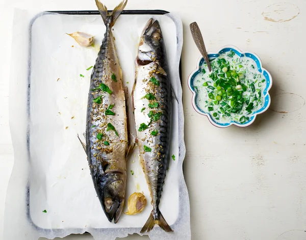 Makrela - gril s omáčkou — Stock fotografie