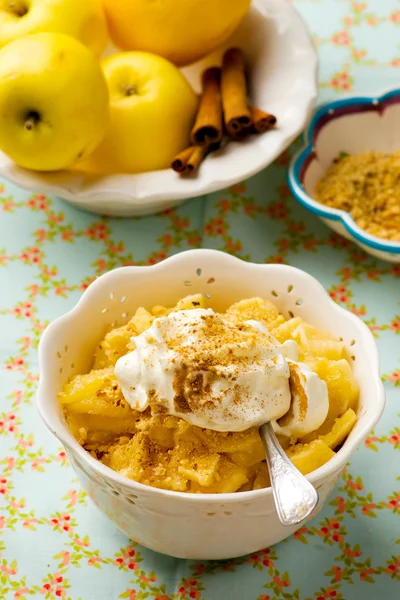 Apple dessert with whipped cream — Stock Photo, Image