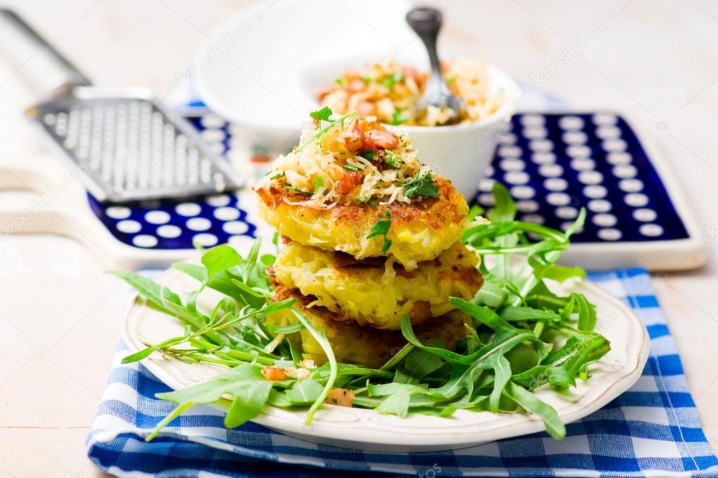potato fritters with a green salad 