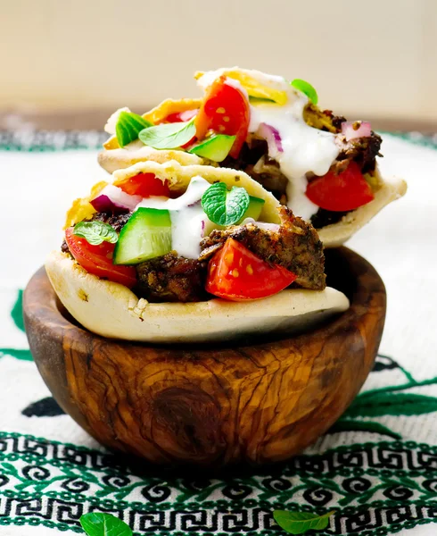 Gyros ,the Greek sandwich  in a flat cake pita — Stock Photo, Image