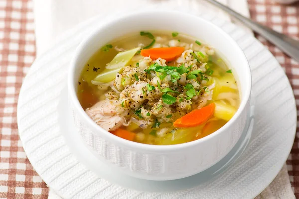 Soupe de poulet avec gruau d'orge — Photo