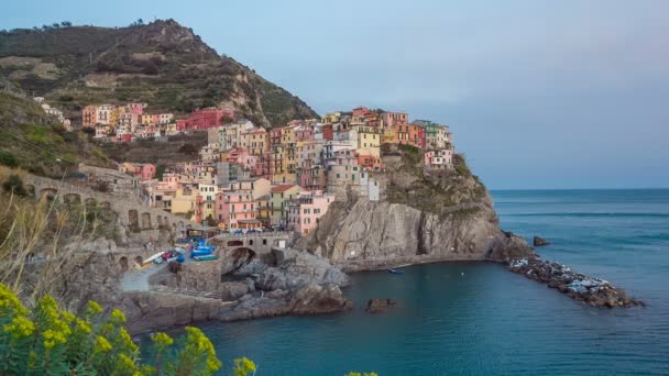 Manarola є одним з найстаріших і найкрасивіших міст у регіоні Чинкве-Терре, Італія — стокове відео