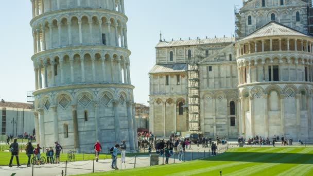 PISA ITALIA - 24 MARZO 2016: Torre pendente di Pisa è il campanile, o campanile autoportante, della cattedrale della città italiana di Pisa, conosciuta in tutto il mondo per la sua inclinazione involontaria . — Video Stock
