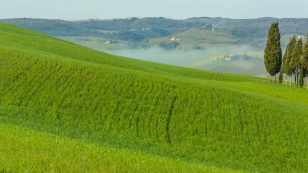 Uitzicht op de glooiende heuvels van Toscane, Italië — Stockvideo