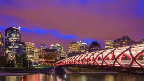 Vrede brug over de rivier Bow in Calgary, Canada — Stockvideo