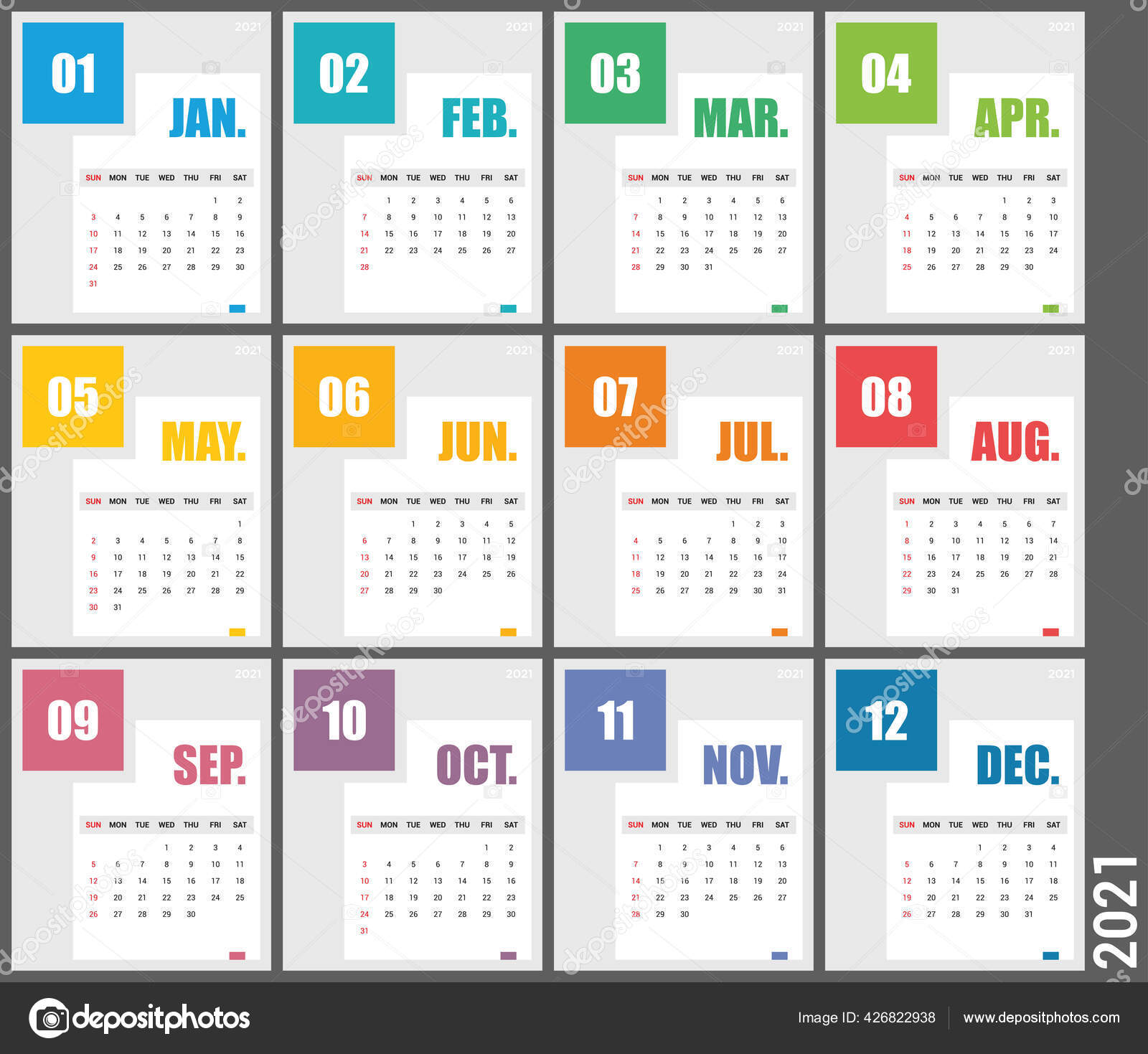 Calendar 2021 Vector Design Template Simple Blank Calendar Illustration ...