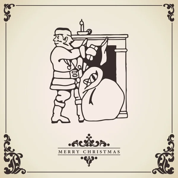 Santa claus kerstkaart vintage. vector. — Stockvector