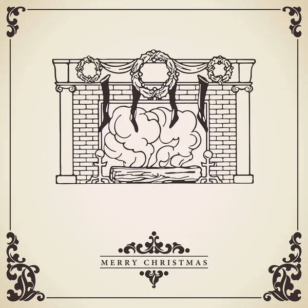 Christmas Card with fireplace vector illustration. Stock Illustration