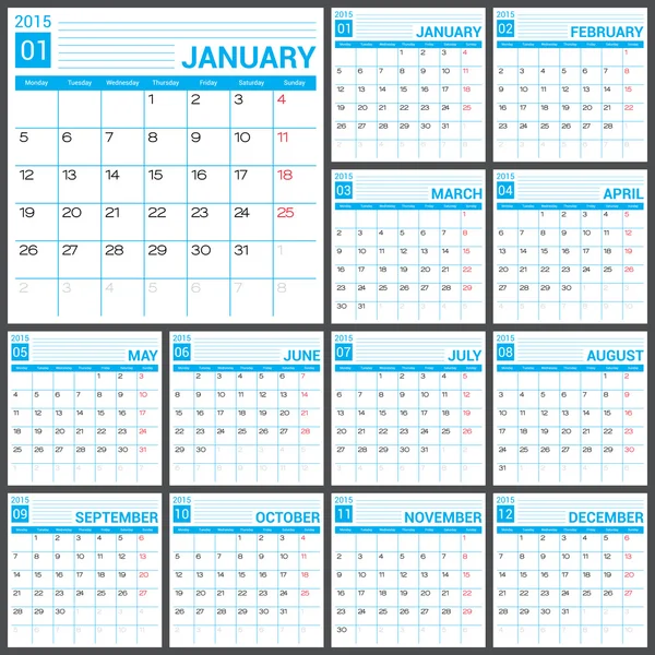 Ημερολόγιο 2015 διανυσματική Σχεδίαση προτύπου — Διανυσματικό Αρχείο