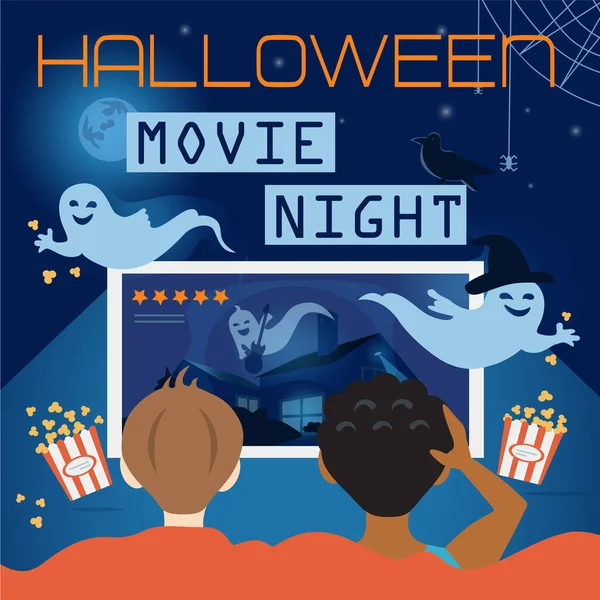 Halloween Movie Night Illustration Copertina Del Sito Bambini Guardano Video — Foto Stock