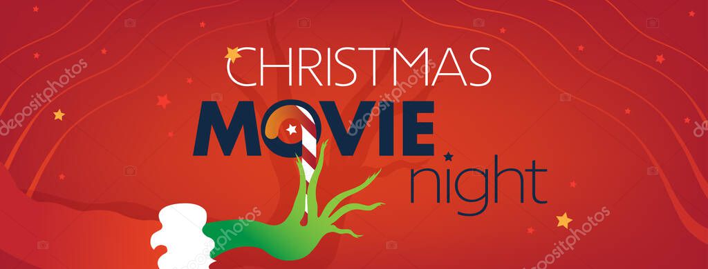 Christmas Movie Night Facebook Cover Grinch Green Hand Red Background Royalty Free Stock Images