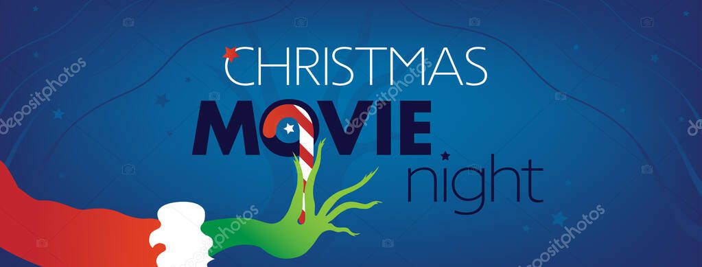 Christmas Movie Night Facebook Cover Grinch Green Hand Red Background Stock Picture