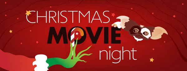 Navidad Película Noche Facebook Cover Grinch Mano Gizmo Gremlins Cabeza — Vector de stock