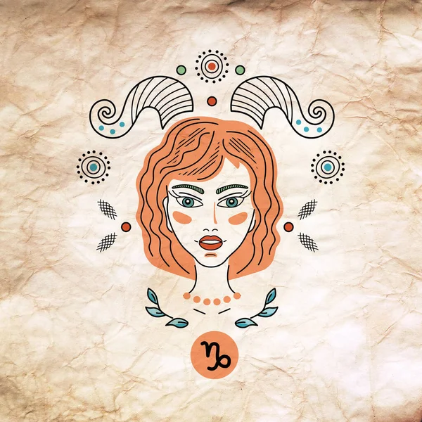 Ilustración Constelaciones Signos Del Zodiaco Capricornio Logotipo Tatuaje Chica Mujer — Foto de Stock