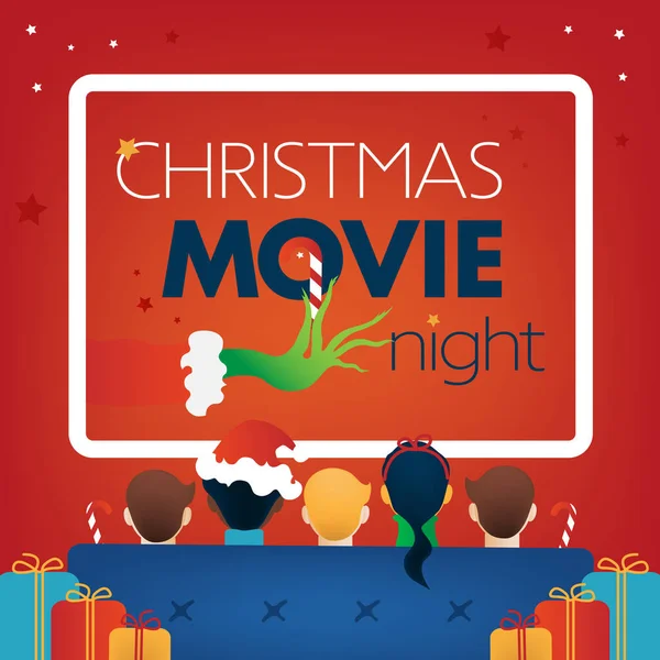 Christmas Movie Night Square Cover Дитяча Телевечірка Діти Подарунки Диван — стокове фото