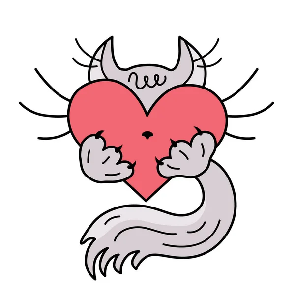 Doodle Εικονογράφηση Λογότυπο Για Την Ημέρα Των Εραστών Γάτα Και — Φωτογραφία Αρχείου