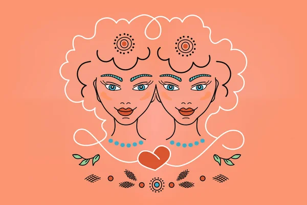 Tweelingen Dierenriemteken Sterrenbeelden Roze Achtergrond Logo Tatoeage Illustratie Meisjes Macht — Stockfoto