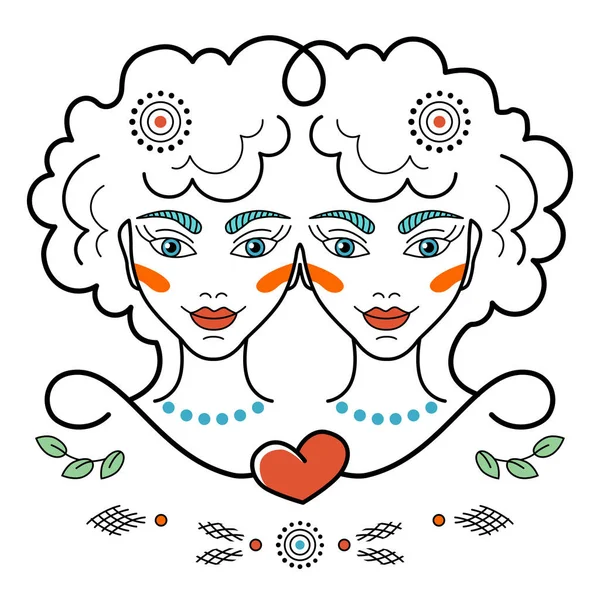 Gemini Zodiak Tecken Konstellationer Vit Bakgrund Logotyp Tatuering Illustration Flickor — Stockfoto