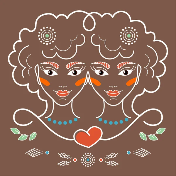 Tweelingen Dierenriemteken Sterrenbeelden Zwarte Achtergrond Logo Tatoeage Illustratie Meisjes Macht — Stockfoto