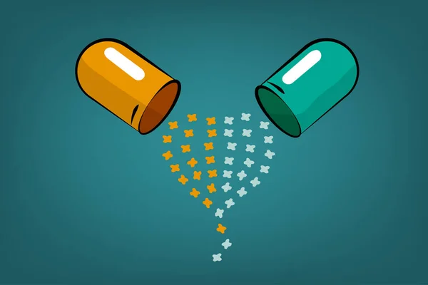 Love Medicine Capsules Vorm Van Het Hart Illustratie Cartoon Stijl — Stockfoto