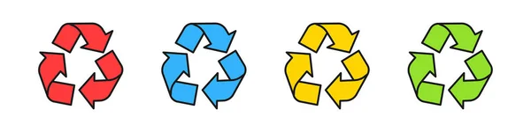 Recycling-Symbole in verschiedenen Farben isoliert auf weißem Hintergrund. Müll- und Abfallrecyclingkonzept. Vektorillustration — Stockvektor