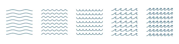 Водные волны установлены. Море, океан или река. Векторная иллюстрация — стоковый вектор