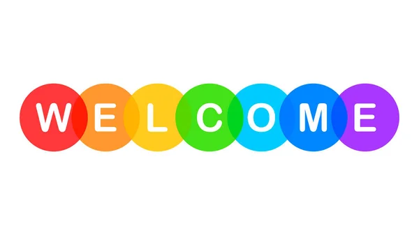 Palabra "Bienvenida" en colores arcoíris aislados sobre fondo blanco. Ilustración vectorial — Vector de stock