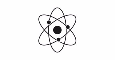 Atom animasyonu. Atomun çekirdeğinin yapısını. Atomun, gama dalgalarının, protonların, nötronların ve elektronların etrafında. Alfa kanalı. 4K