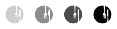 Cutlery icons set isolated on white background. Fork and knife on a plate. Vector illustration