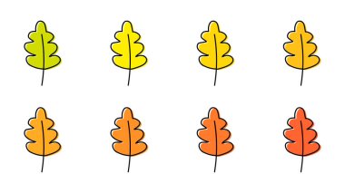 Beyaz arka planda izole edilmiş farklı ağaçların sonbahar yaprakları. Farklı renkte yapraklar elle çizilmiştir. Vektör illüstrasyonu