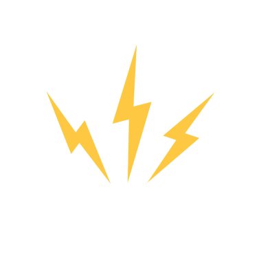 Beyaz arka planda izole edilmiş yıldırımlar. Elektrik akımı ya da öfke konsepti. Vektör illüstrasyonu