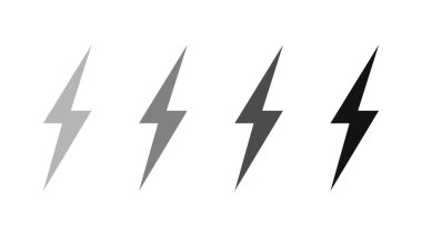 Beyaz arka planda izole edilmiş yıldırımlar. Elektrik akımı ya da öfke konsepti. Vektör illüstrasyonu