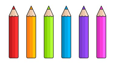 Bir çift çok renkli kalem seti. Yazma, çizim ve öğrenim kavramı. Vektör illüstrasyonu