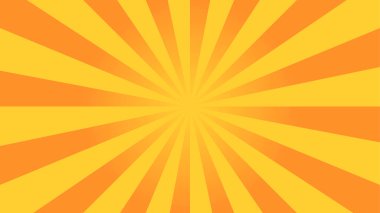Güneş ışınlarının arka planı merkezden yayılıyor. Sarı-turuncu ışınlar. Vektör illüstrasyonu