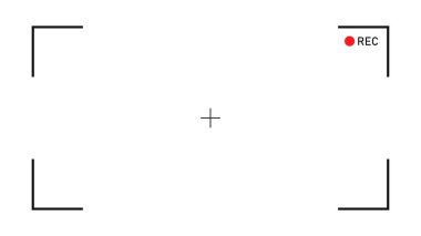 Dijital odak ve pozlama ayarlarına sahip kamera kayıt arayüzü arayüzü bulucu. Kamera çerçevesi görüntü bulucu ekranı. Video kayıt konsepti. Vektör illüstrasyonu