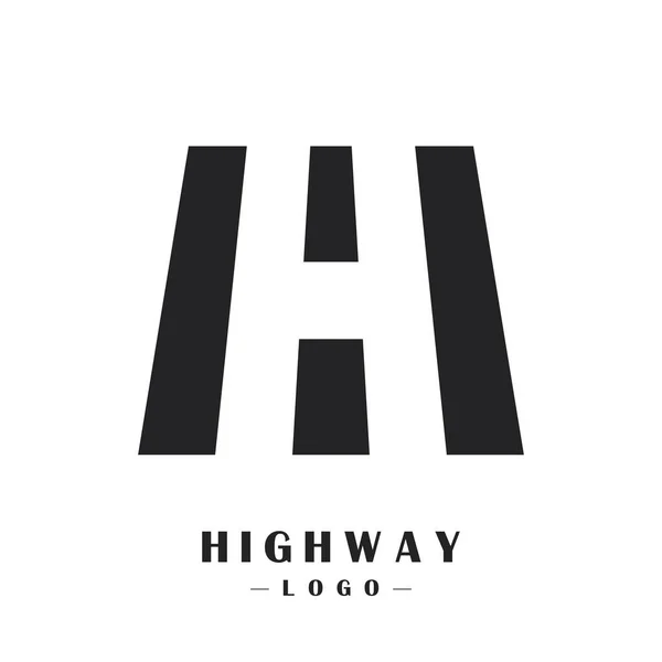 Logo de la autopista. Camino de asfalto con marcas de carretera. Ilustración vectorial — Vector de stock