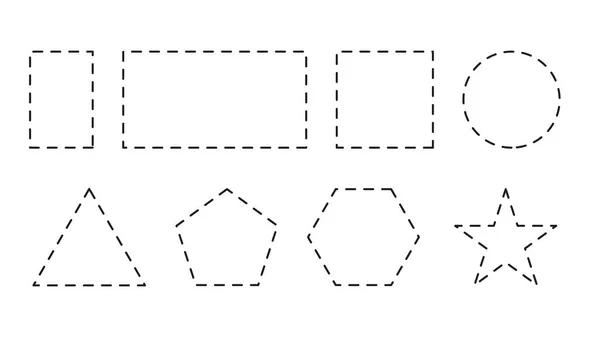 Noktalı çizgiler şeklinde farklı geometrik şekiller. Vektör illüstrasyonu