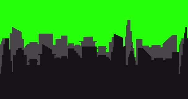 Animación de la silueta de una ciudad moderna. Paisaje urbano. Pantalla verde. 4K. — Vídeo de stock