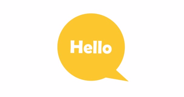 Алло. Пузырьковая речь с приветствием на желтом фоне. 4К анимация. Альфа-Шанель — стоковое видео