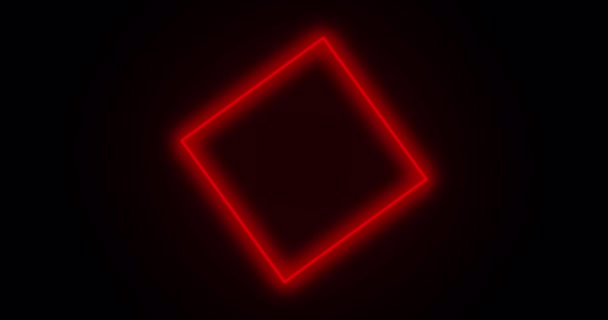 旋转的红色霓虹灯正方形。4K动画 — 图库视频影像