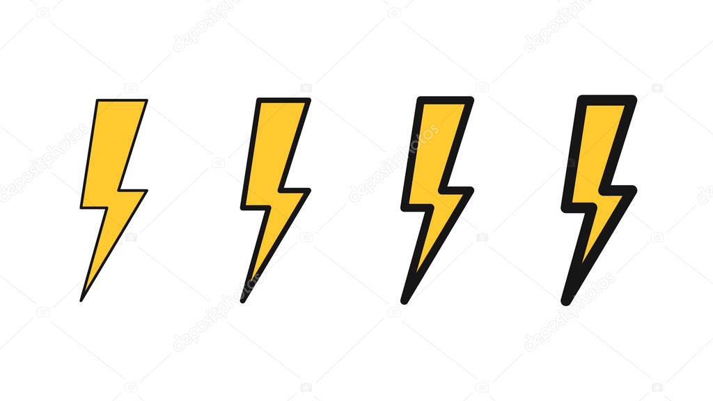 Set of lightning bolts isolated on a white background. Electric discharge or anger concept. Vector illustration