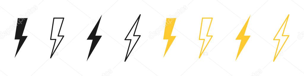 Set of lightning bolts isolated on a white background. Electric discharge or anger concept. Vector illustration