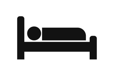 Uyuyan insan simgesi. Beyaz arka planda izole edilmiş bir otel simgesi. Vektör illüstrasyonu